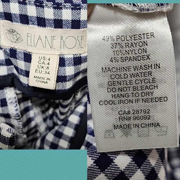 Elaine Rose Navy Gingham Stretch Mid Rise Straight Leg Ankle Pants - Picture 5 of 5